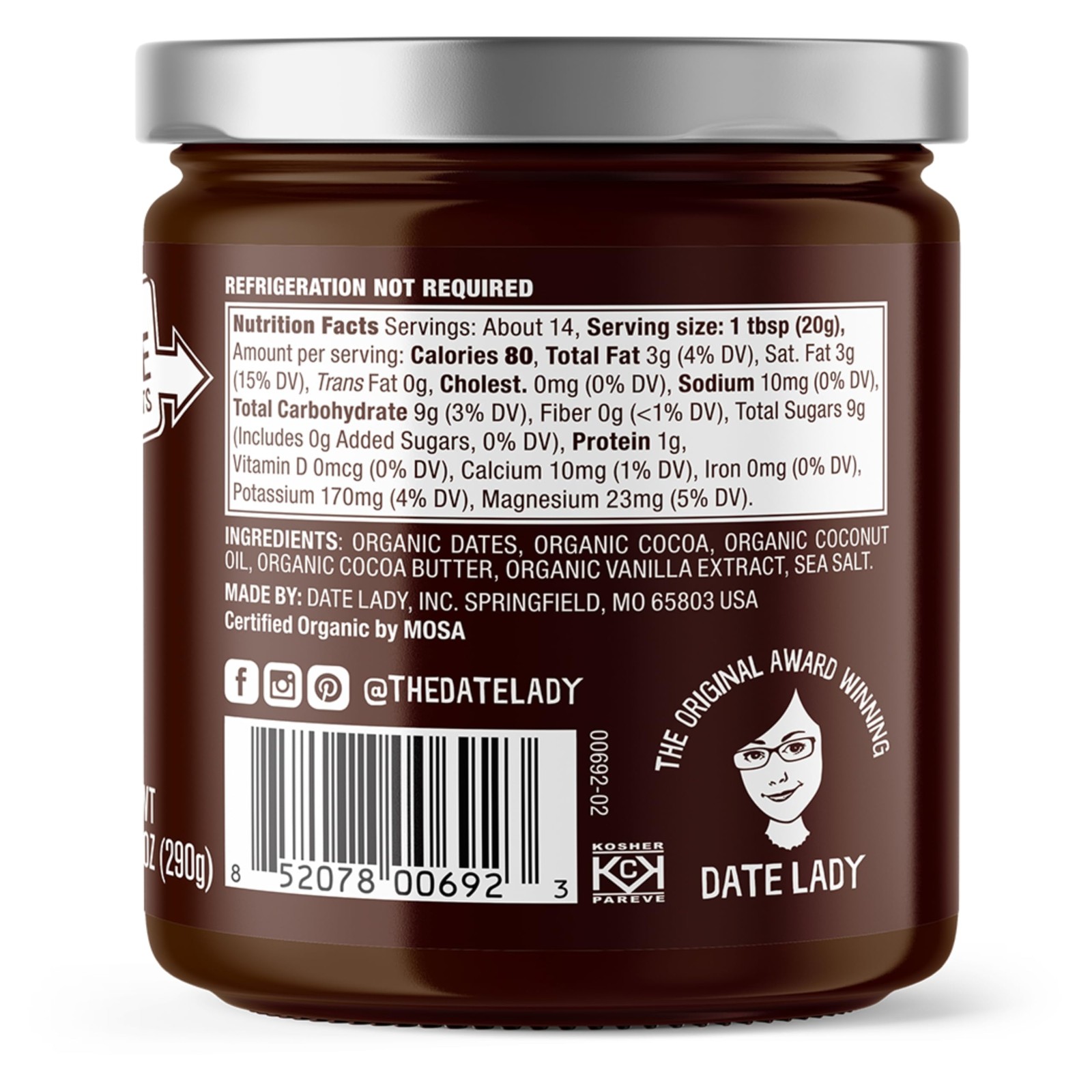 Date Lady Chocolate Spread | Organic, Vegan, 10.2 Ounce (Pack of 1)