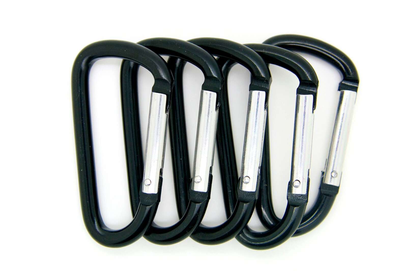 Pack of 6 pcs 3" Aluminum Carabiner Spring Belt Clip Key Chain D Shape Black