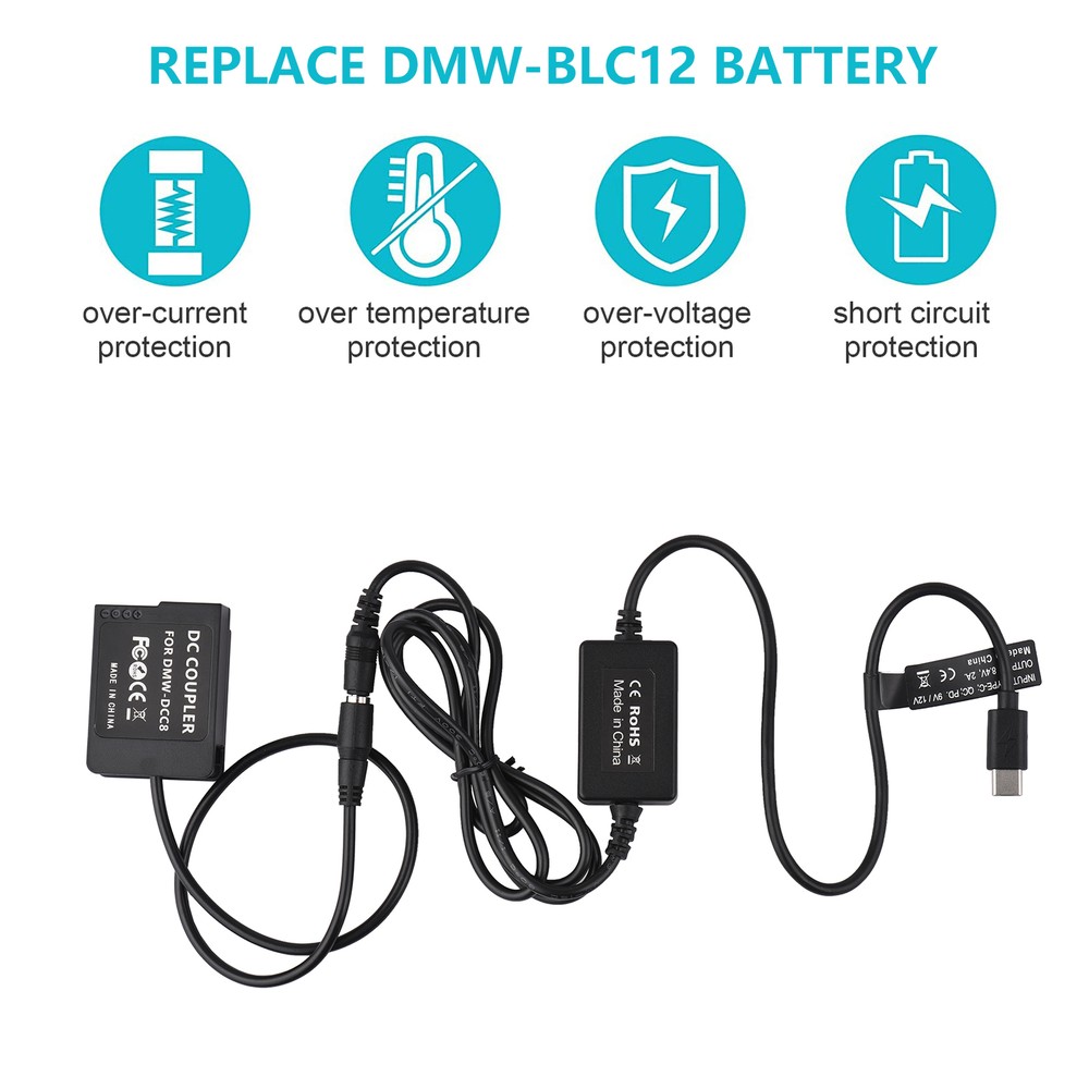 PD USB Type-C Cable to DMW-DCC8 Dummy Coupler DMW-BLC12 G7S6