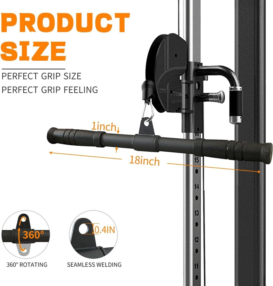 Straight Bar, Pull Down Bar 360 Rotating, Lat Pulldown Attachments Black