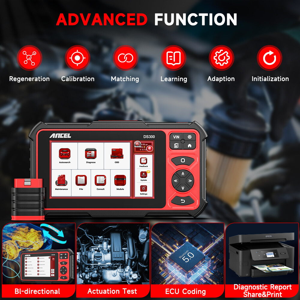 ANCEL DS300 Car OBD2 Scanner Bi-directional Scan Tool Full System E-CU Coding