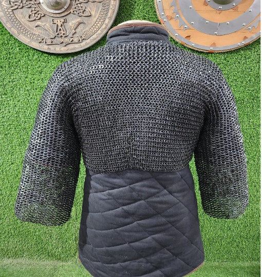 Chain Mail Half Shirt Flat Riveted with Solid rings Jacket Tapered Sleeves