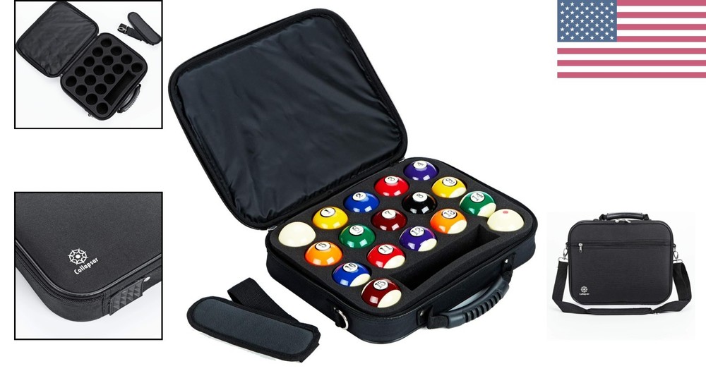 Secure Pool Balls Carrying Case with Extra Accessory Space - Nylon Sturdy Design