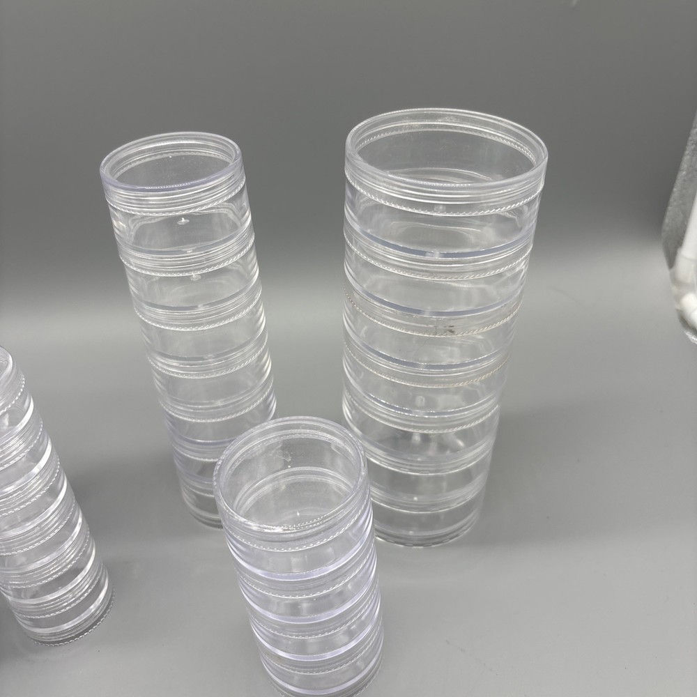 Lot Of Plastic Storage Containers Layer Screw On Stackable Round Cross Stitch