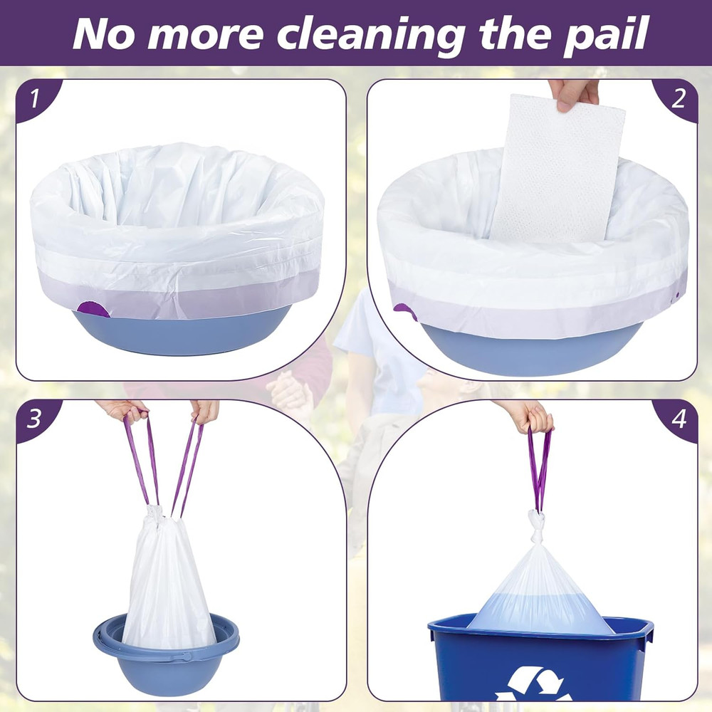 Commode Liners with Absorbent Pads, 60 Commode Liners and 60 Commode Pads, Potty