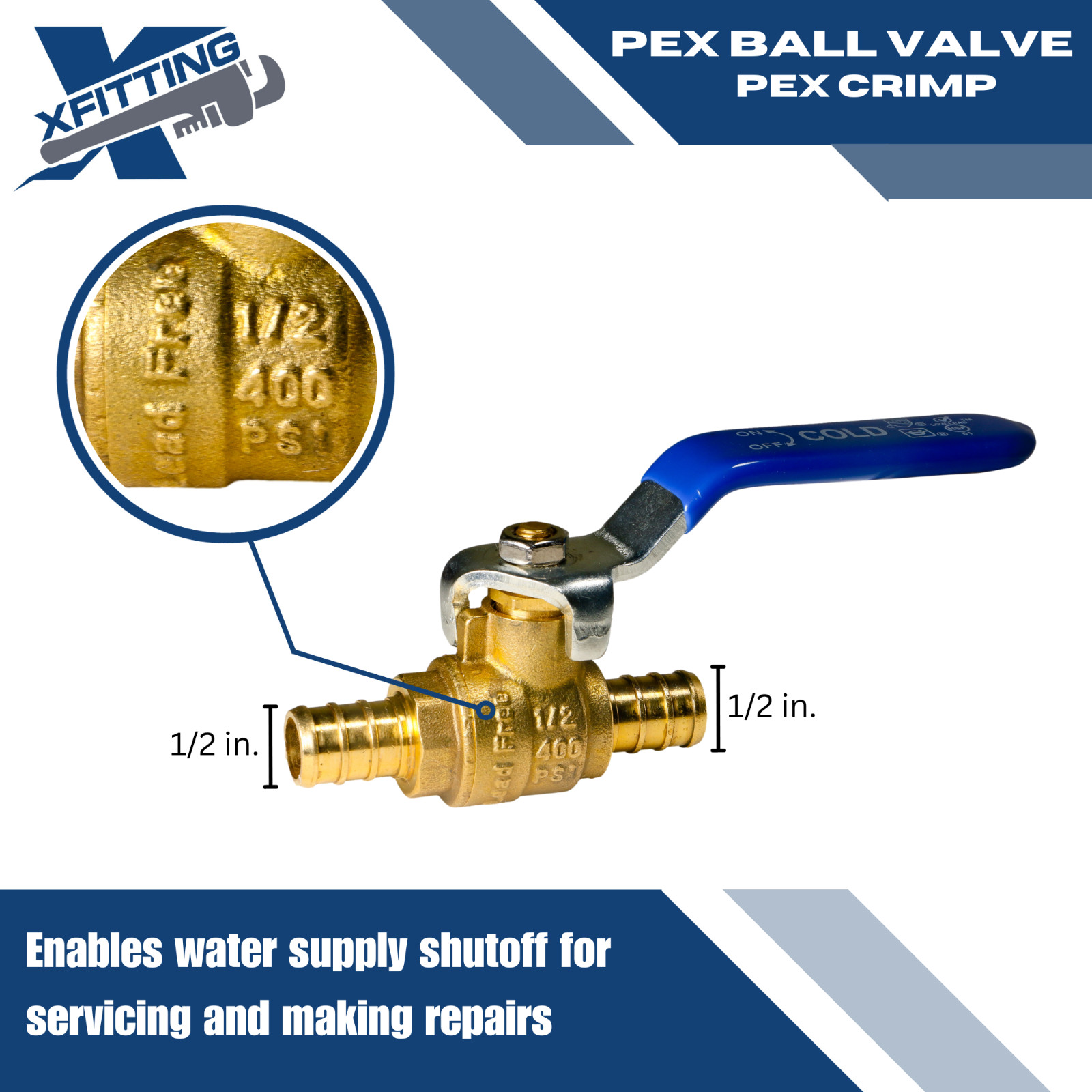 10 PIECES 1/2" PEX SHUT OFF BALL VALVE, FULL PORT, LEAD FREE BRASS, HOT AND COLD