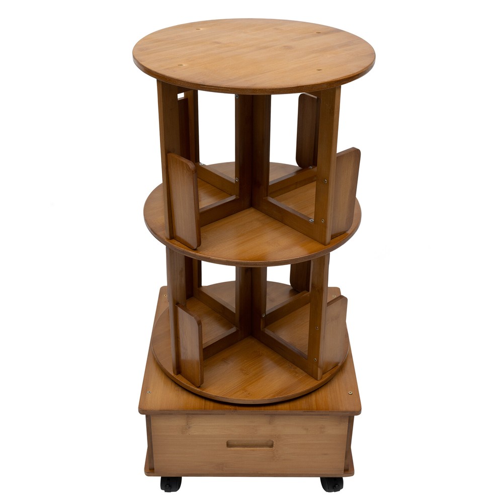 Rotating Bookshelf Swivel Storage Table Bookcase Side Table with Rolling Wheels