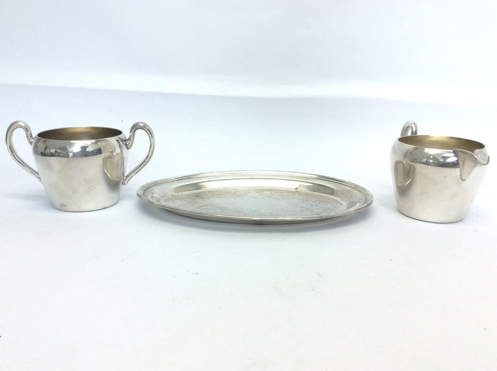 Vintage Set Used Academy Silver on Copper Silverplate Creamer Sugar Bowl