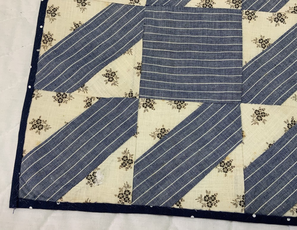 Vintage Patchwork Quilt Table Topper, Nine Patch, Rectangles, Calicos, Blue