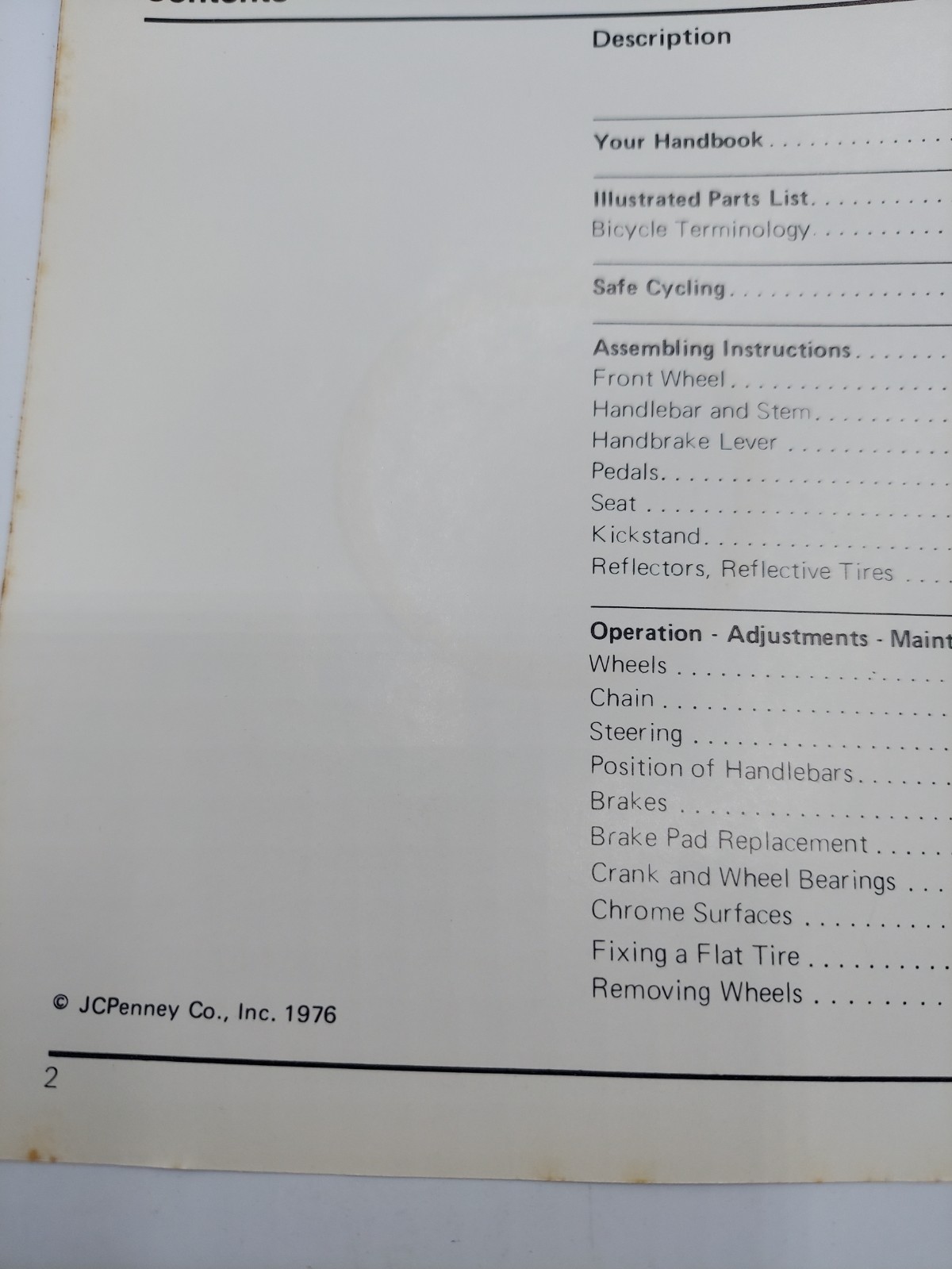 1976 JC Penny Bicycle Owner's Handbook For Coaster Brake Models Mixed Manuals