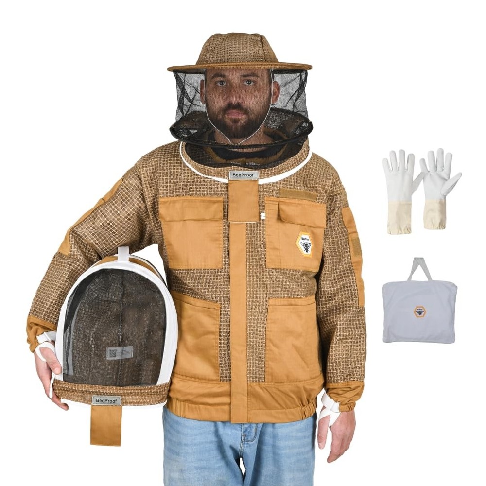 Bee Proof Beekeeping Jacket with Veil 3Layer Ultra Ventilated 2 Veil Options ...