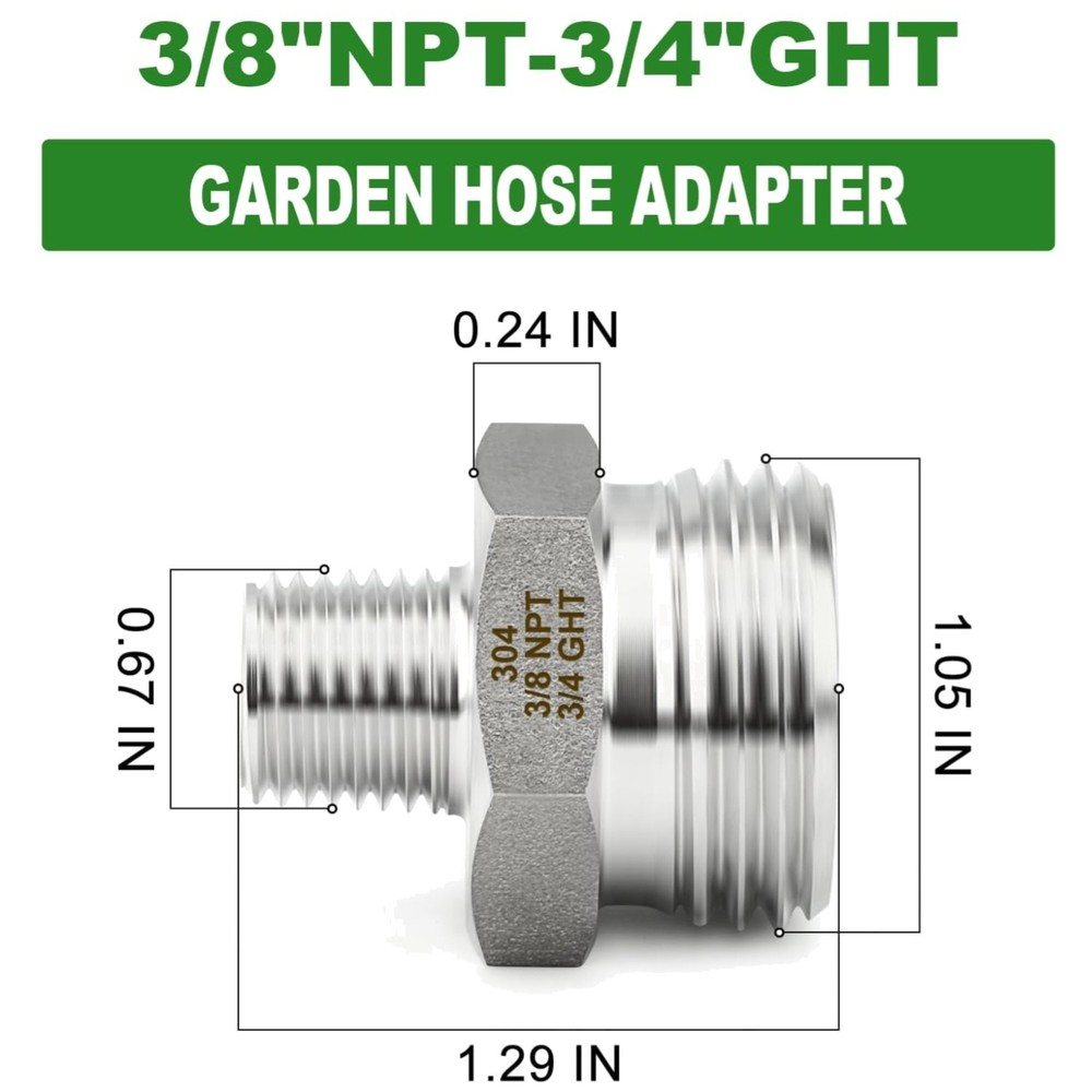Stainless Steel Hose Adapter, 5PCS Pack with Washers