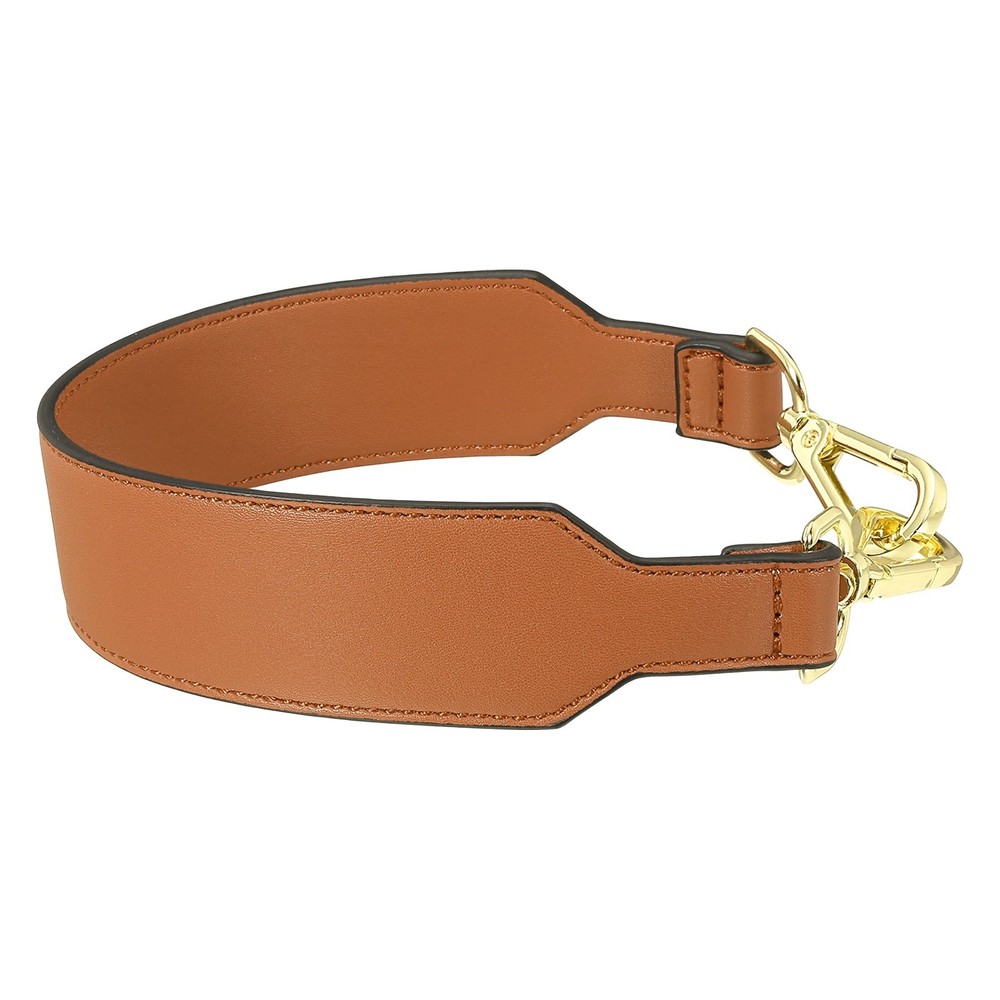16 Inch Leather Purse Strap, Plain Pattern with Light Gold Buckle, Brown