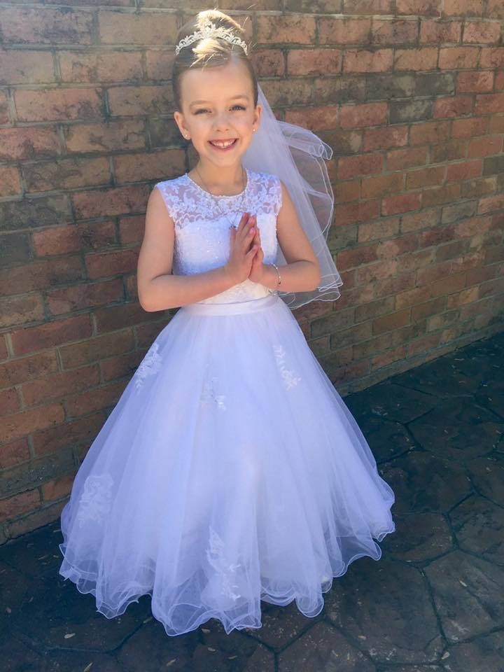 Joan Calabrese Girl's Size 8 Communion Dress With Headpiece/Veil