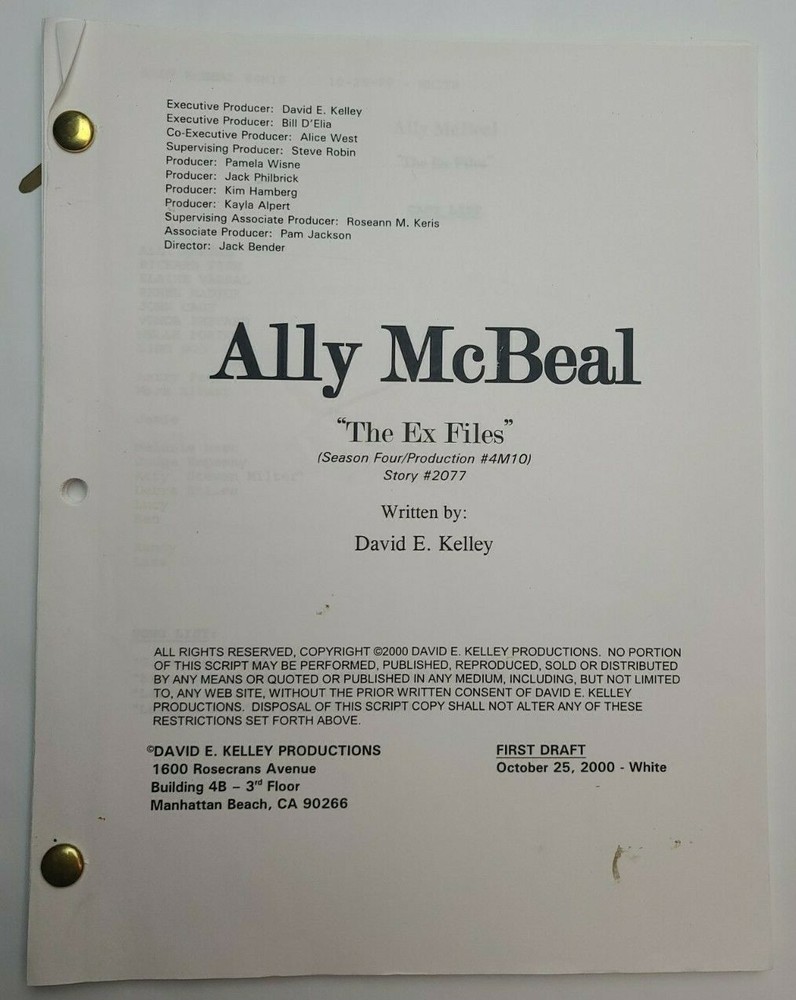 ALLY MCBEAL / David E. Kelley 2000 Script, Robert Downey Jr. "The Ex-Files"