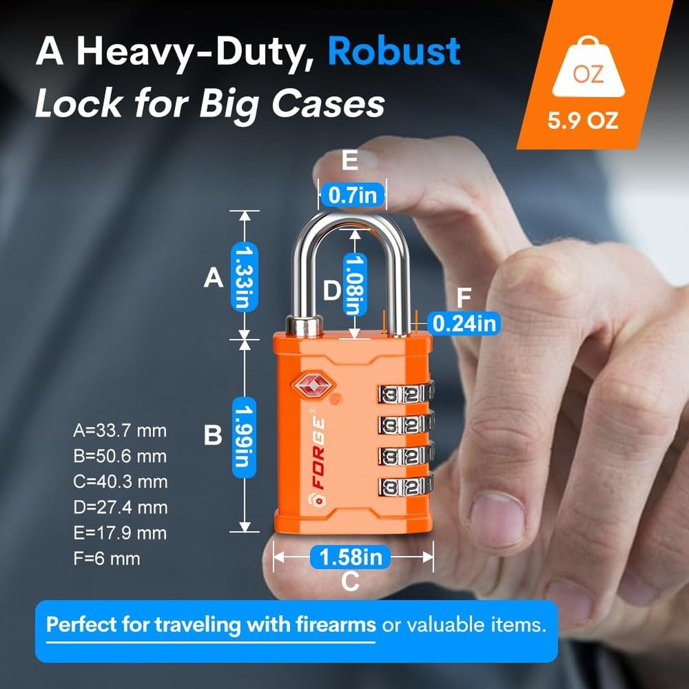 FORGE 4-Digit TSA Approved Travel Locks – TSA008 Key System, Key Du... Fas