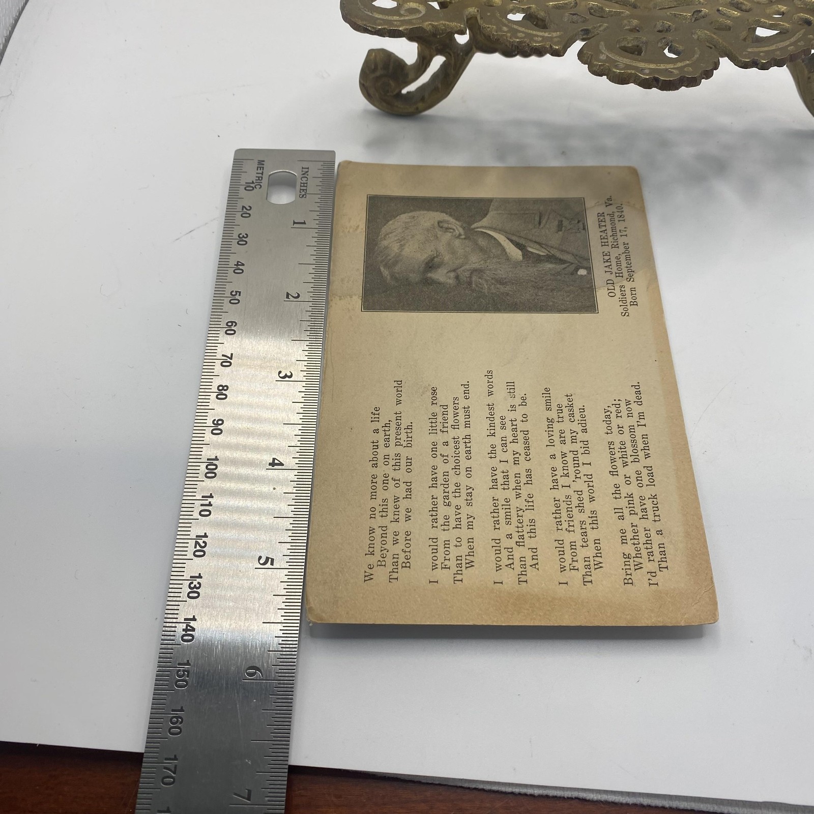 Vintage Old Jake Heater Christian Religious Poem Card Soldiers Home Richmond VA