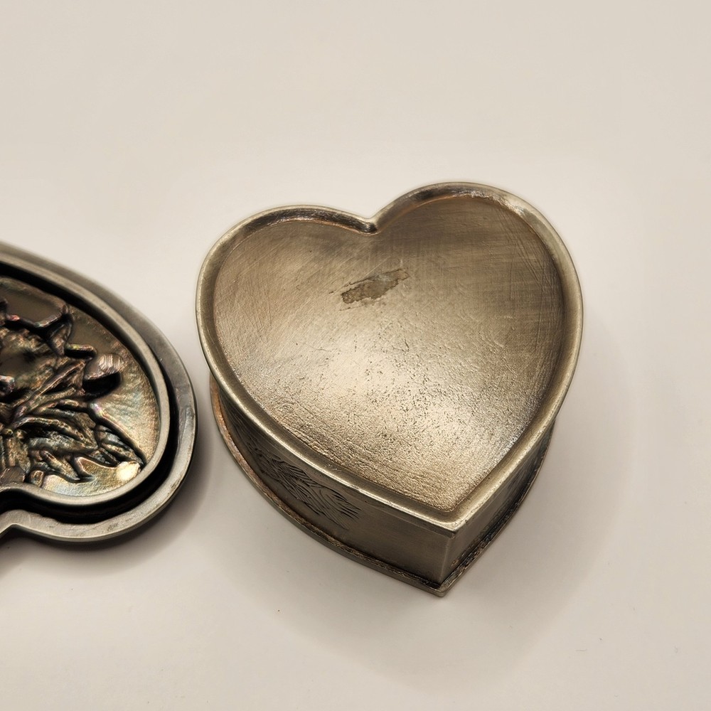 Silver Trinket Box Flower Embossed Engraved Lady Bug Lined