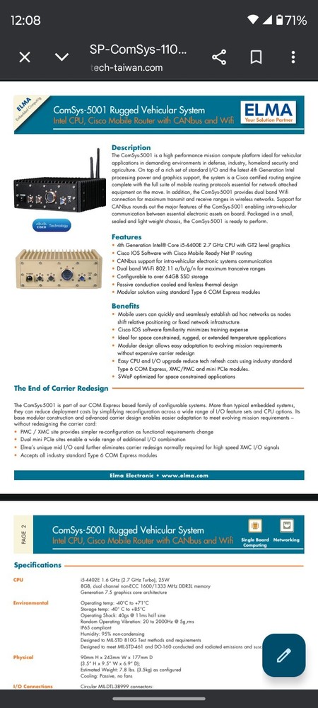 ELMA COMSYS-5001-SR Aerospace Digital Processor Unit Computer WITH CABLE MADE US