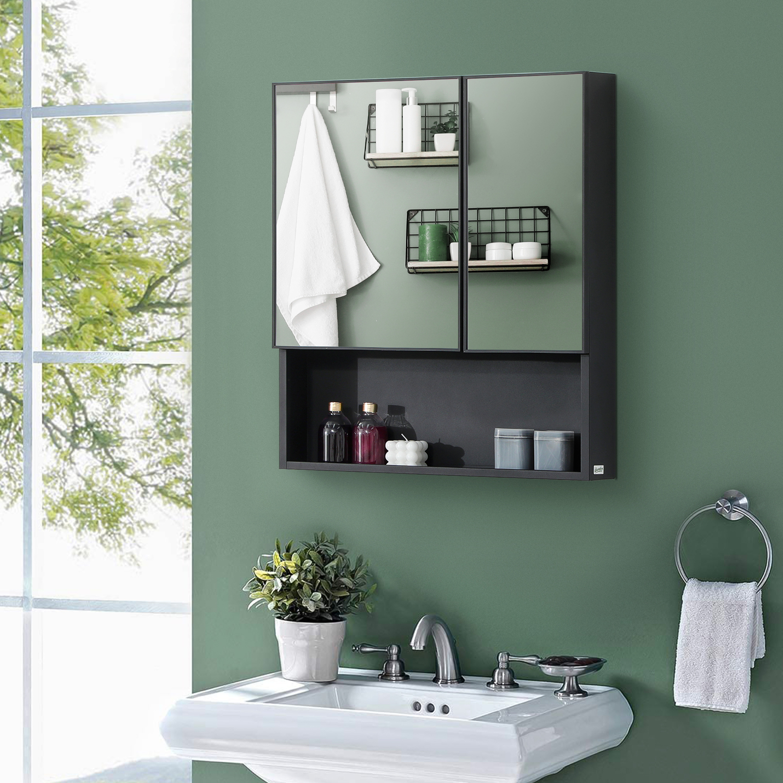 kleankin Wall-Mounted Medicine Cabinet with Mirror, Bathroom Cabinet Black