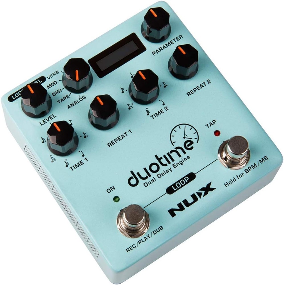 Duotime Stereo Delay Pedal with 5 Delay Types, 40 Second Looper, Black