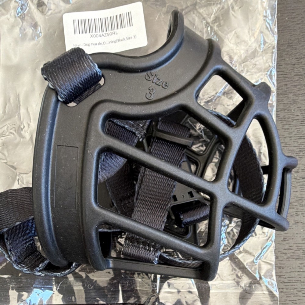 Dog Muzzle Black Size 3 Plastic Nylon Adjustable Non Breed Specific Secure Fit