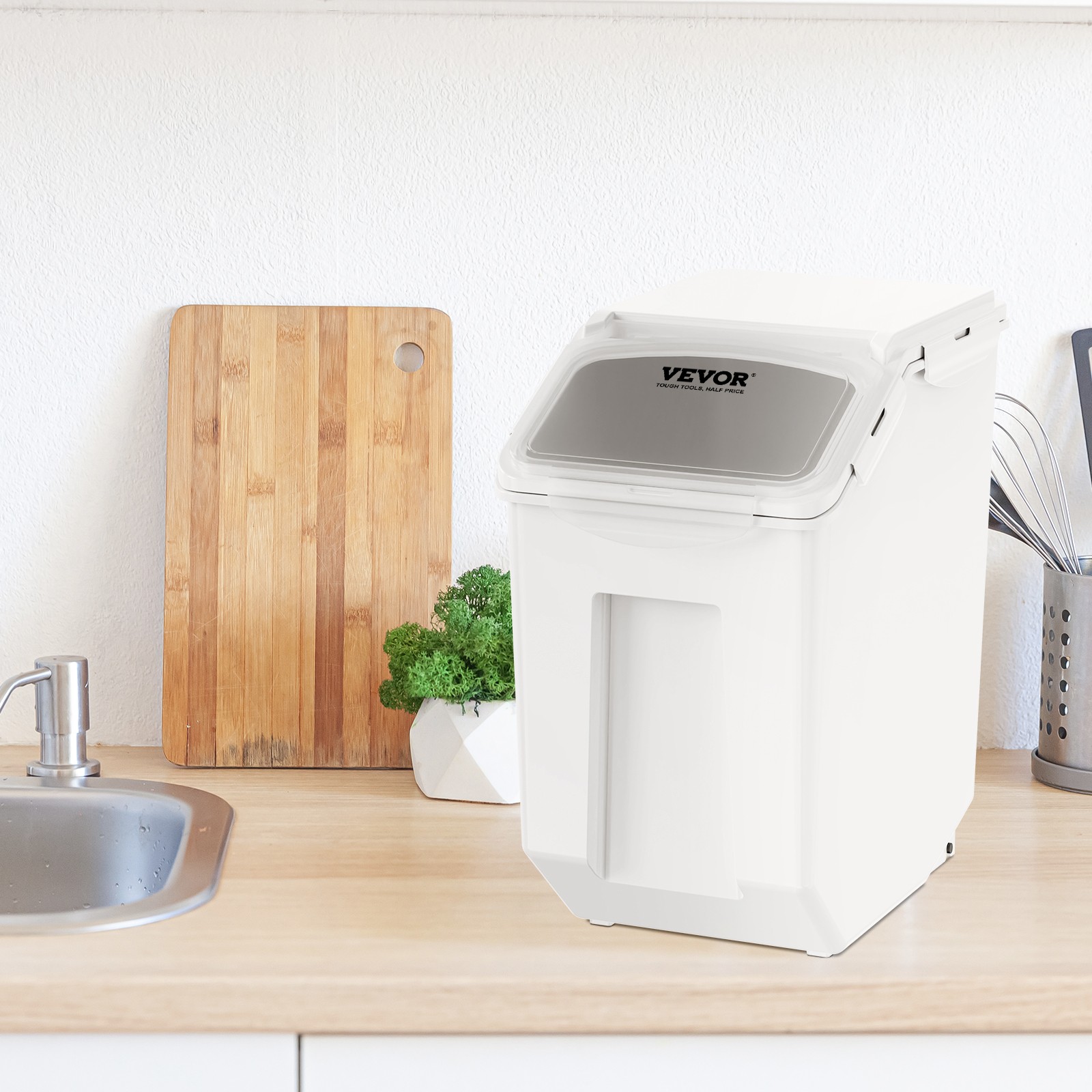 VEVOR Mobile Ingredient Bin Storage Container 2 x 15L Capacity Slant Top White