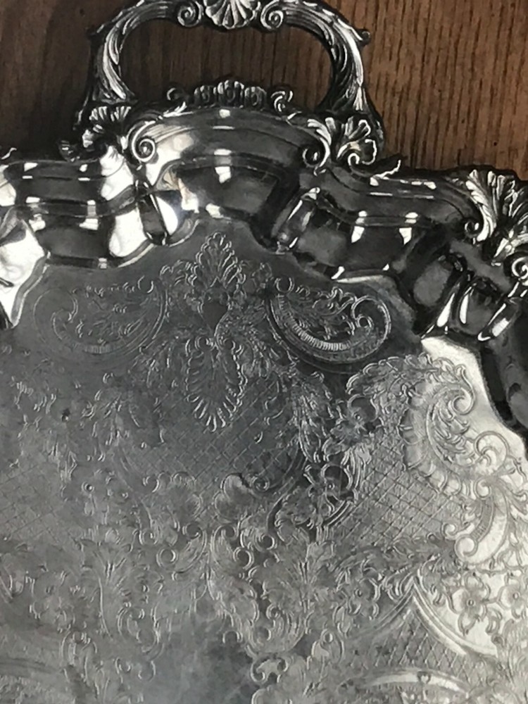 vintage large oval silverplate footed platter with handles 16X19