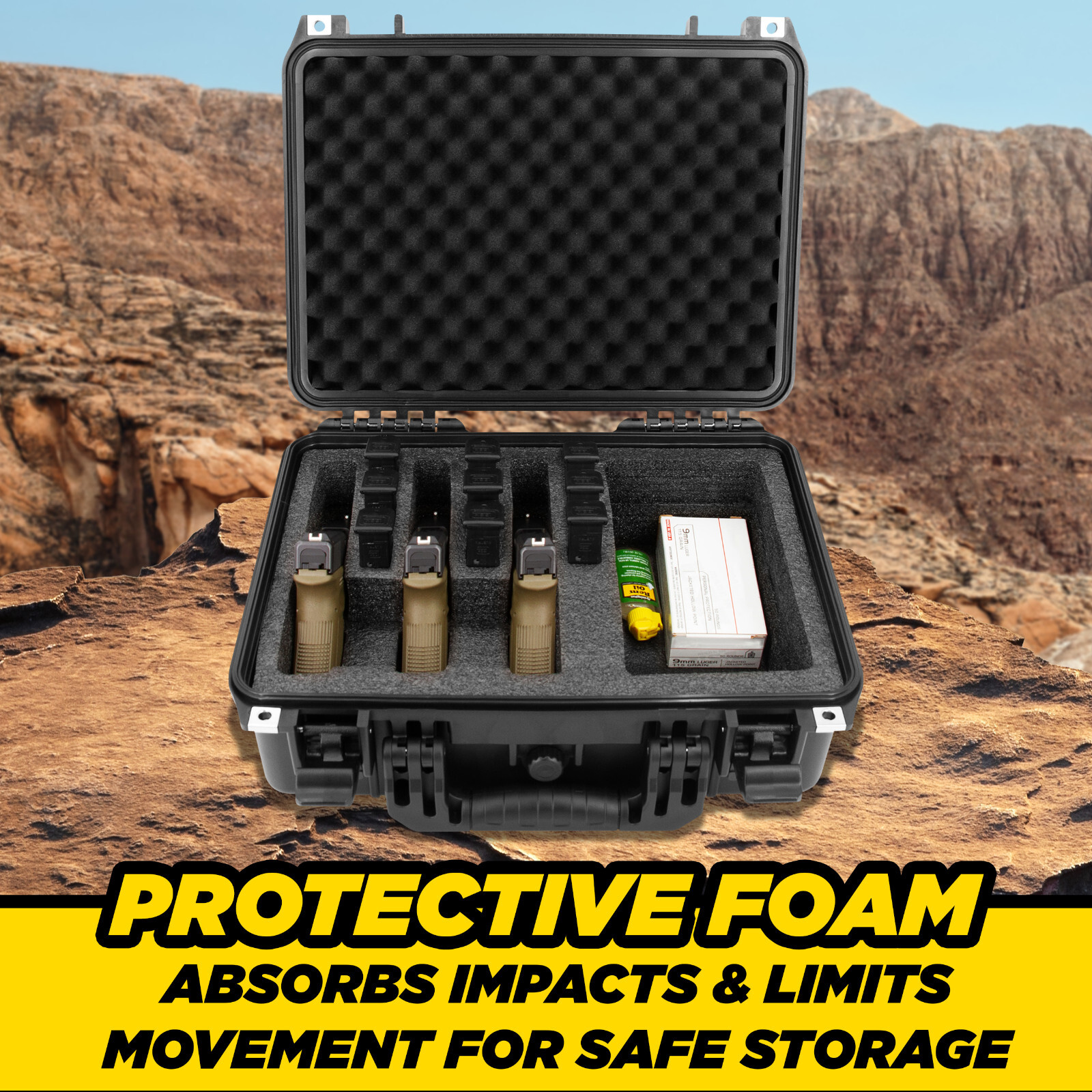 CM Pistol Case Holds 3 Handguns and 9 Magazine Storage - Handgun Case Only