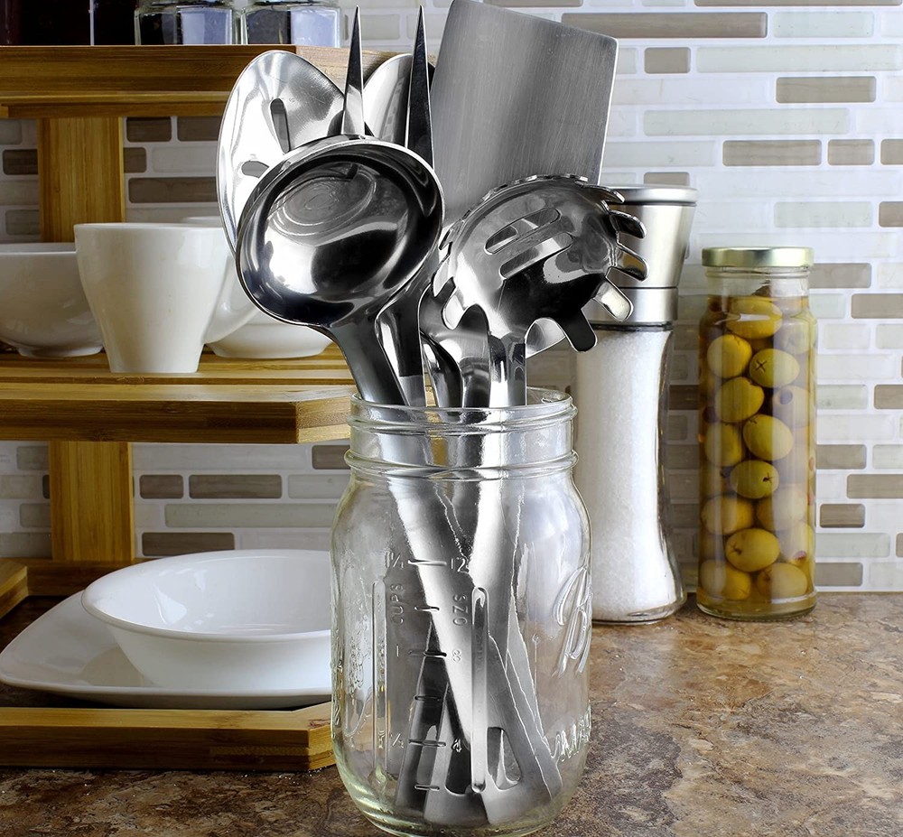 Darware Complete Serving Set (6-Piece, Silver); w/Pasta Server, Fork, Slotted Sp