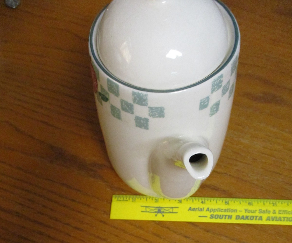 Tienshan Tea/Coffee Pot - Stoneware - Spongeware - Red Apple