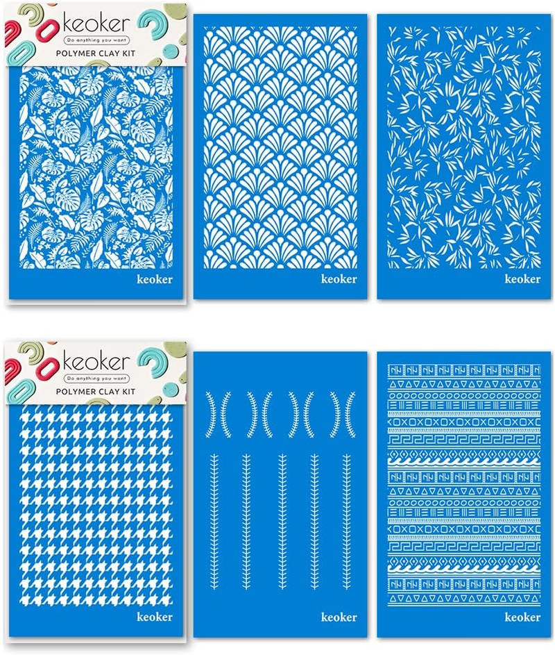 Silk Screen Stencils for Polymer Clay, 6PCS Reusable Silkscreen Print Kit, Worki