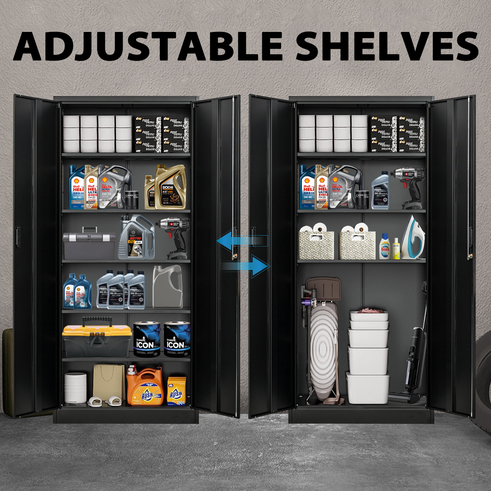 Locking Storage Cabinet with Adjustable Shelves, Metal Garage Storage Cabinet
