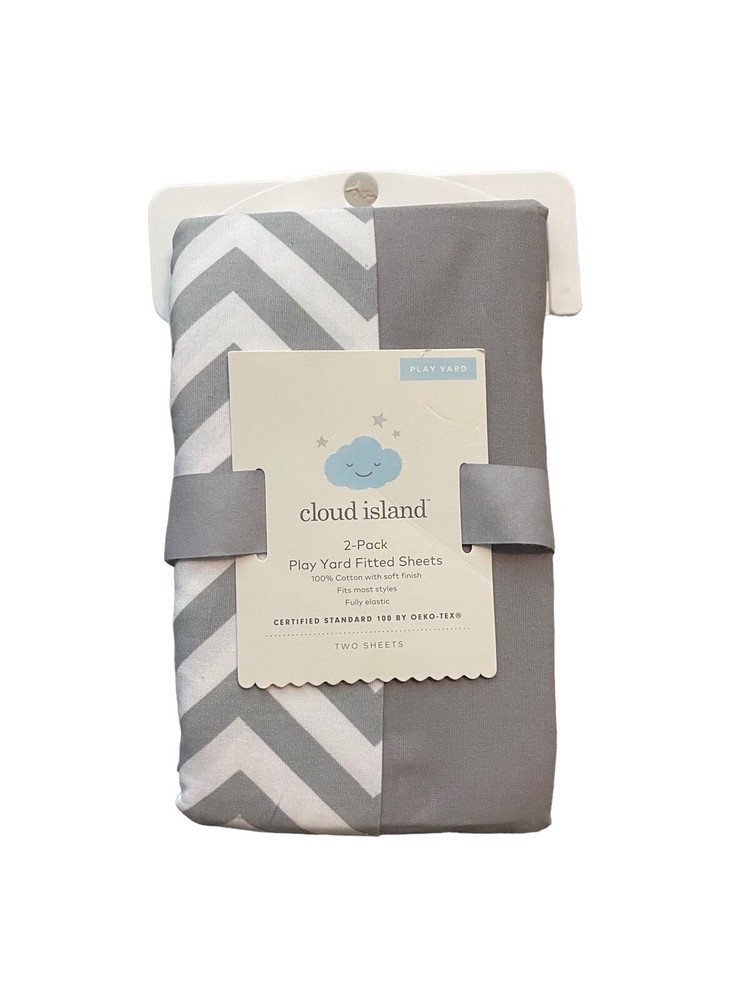 Cloud Island Sheets 2 Pk Play Yard Fitted Sheets Gray & White