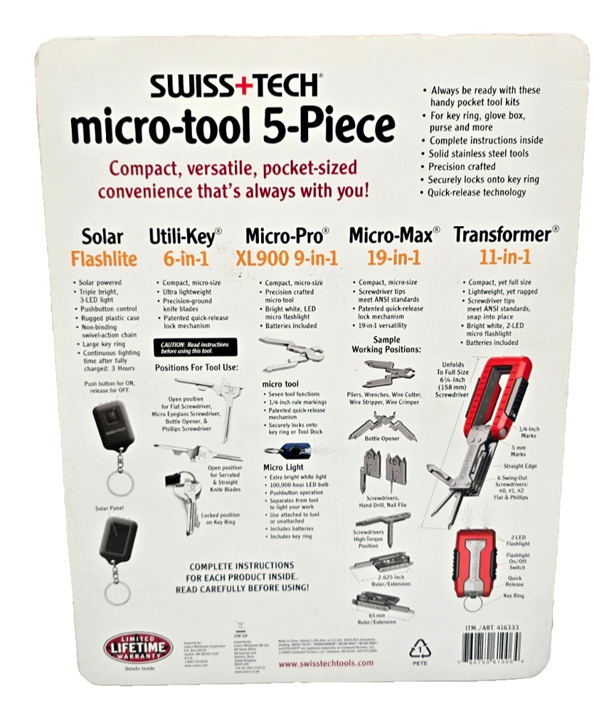 SWISS TECH Micro-Tool 5 Piece Set New-Sealed Key Ring Tool Set