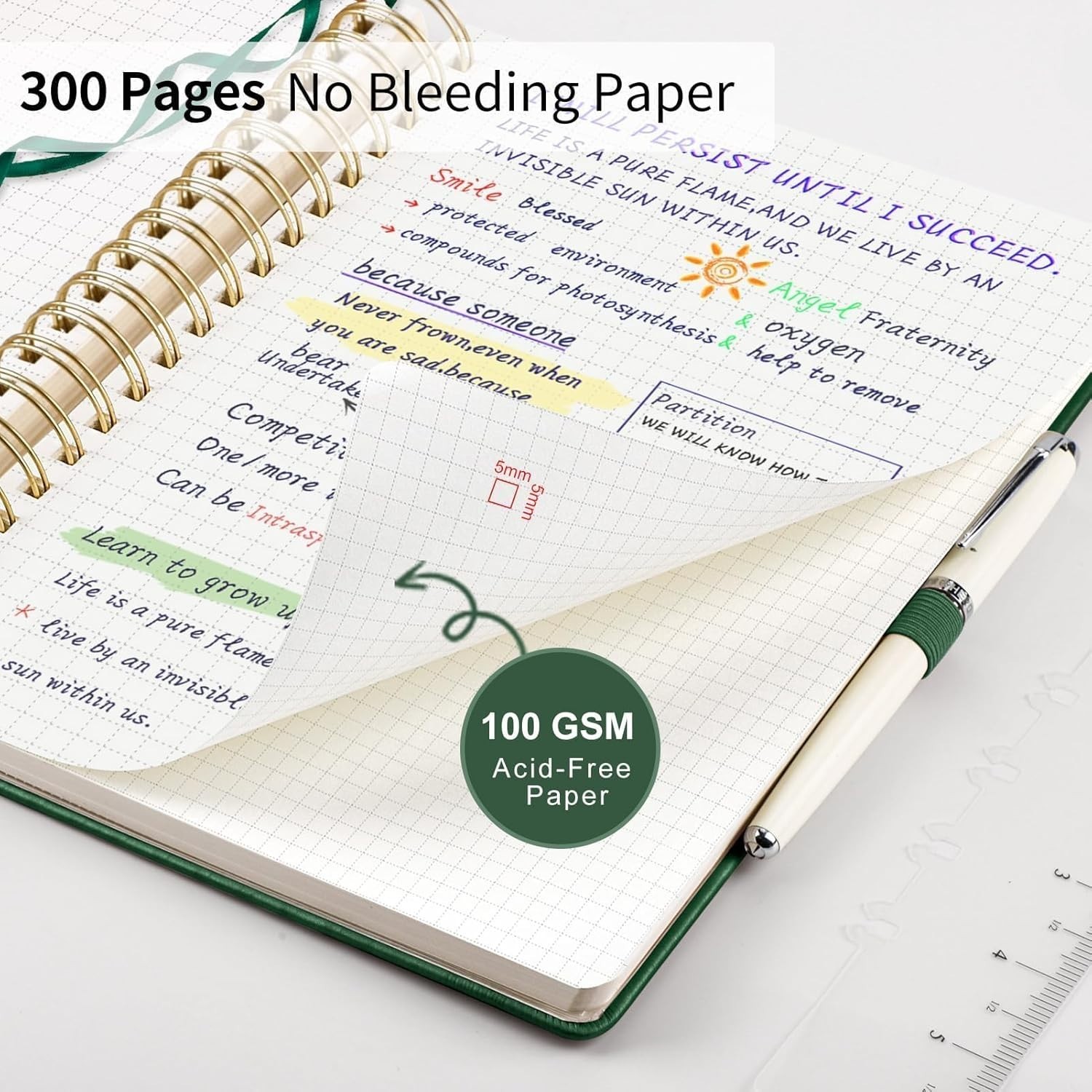 EMSHOI Spiral Graph Paper Notebook - 300 Pages, 100 GSM Thick Grid Notebook,