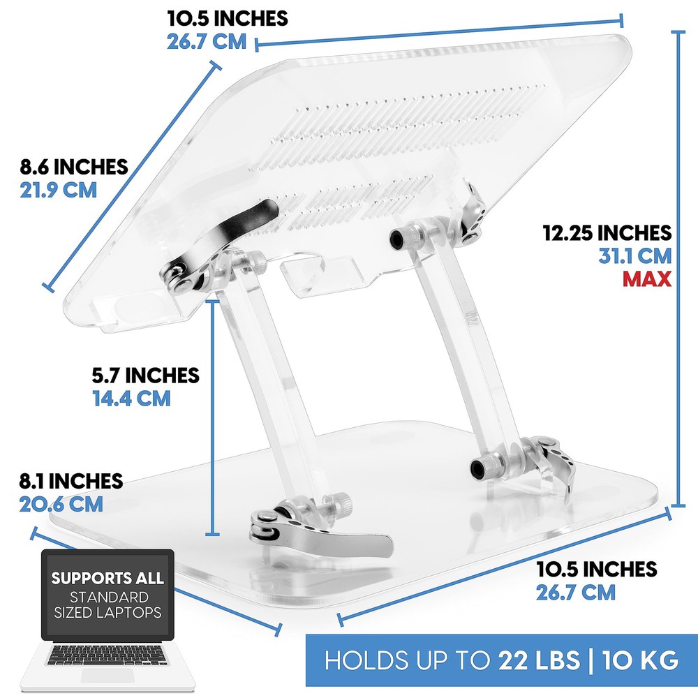 DuraClear Acrylic Laptop Stand for Desk – Ergonomic Adjustable Acrylic Comput...
