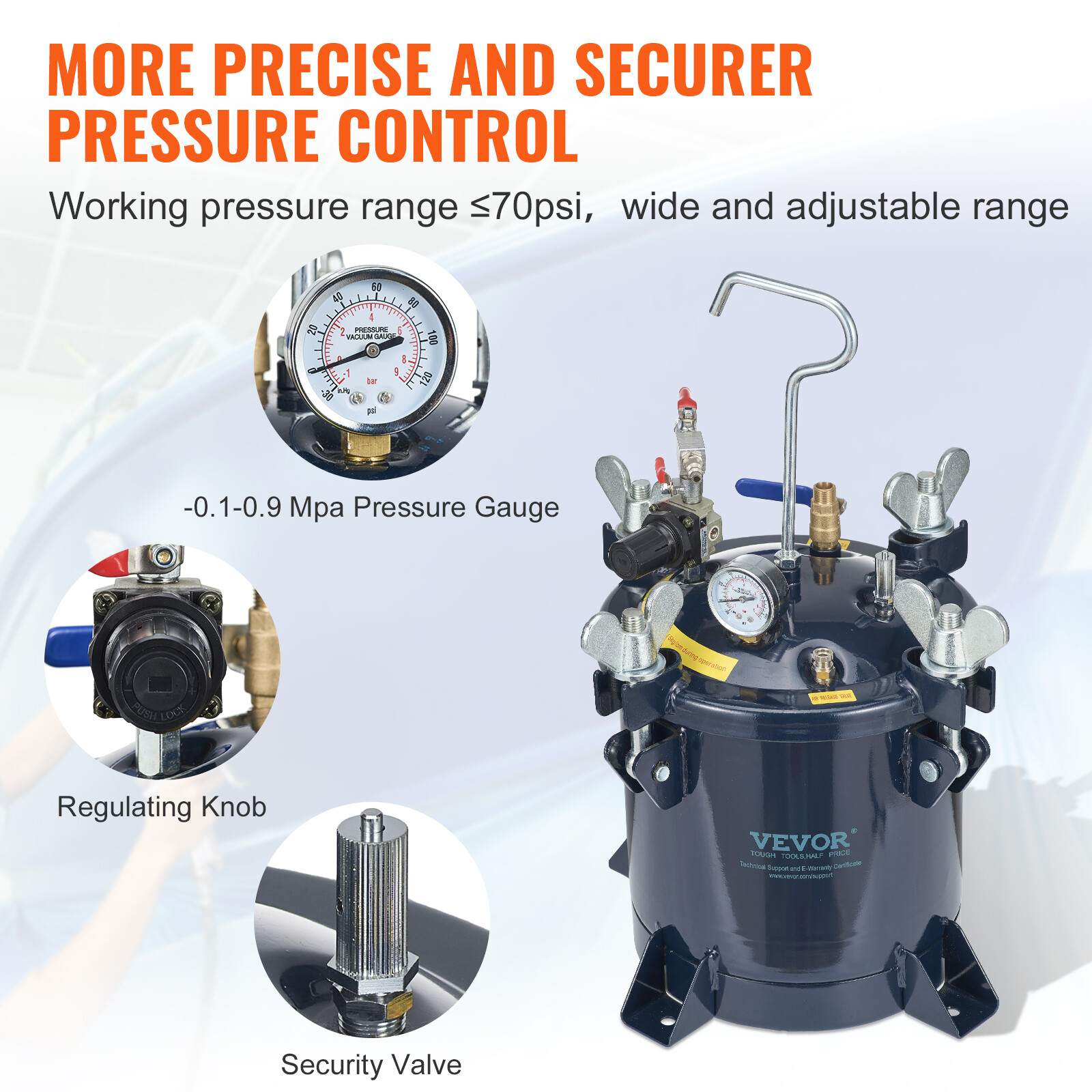 VEVOR Spray Paint Pressure Pot Tank 10L/2.5gal Resin Pressure Feed Paint Tank