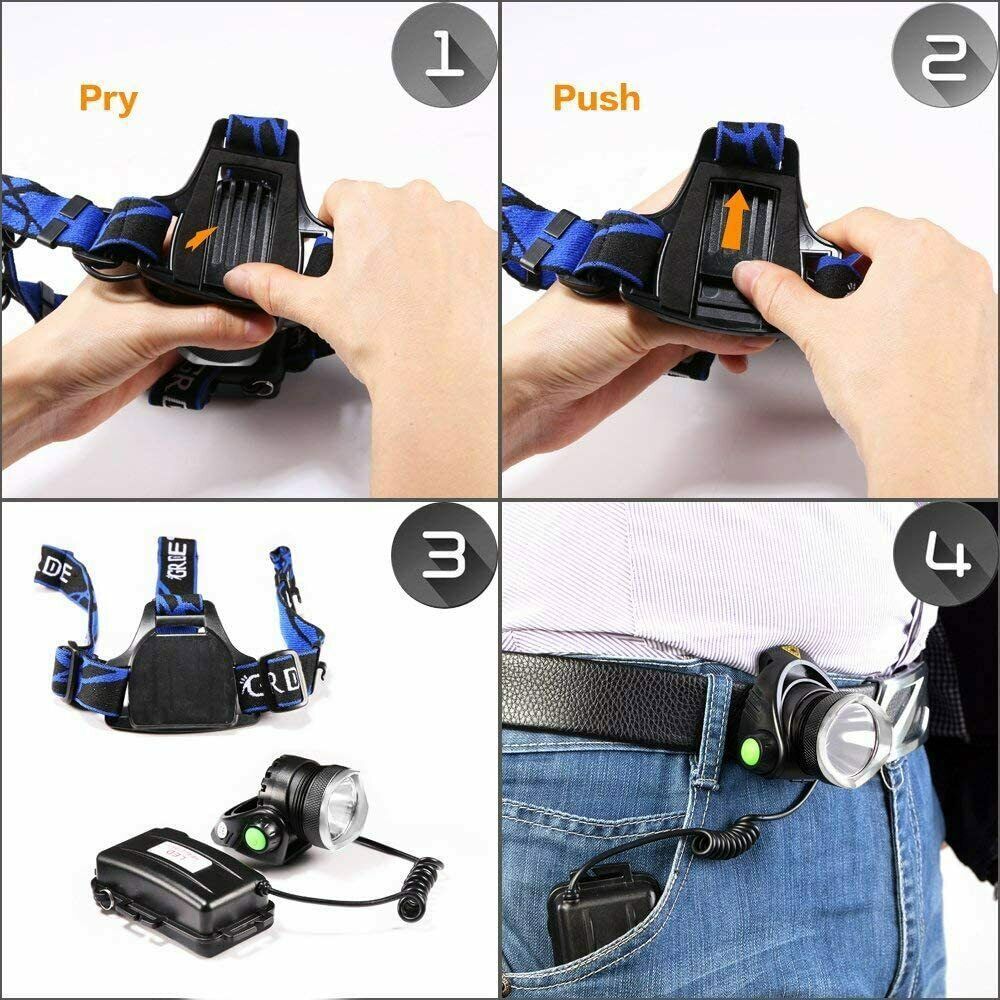 Super Bright LED Headlamp Rechargeable Headlight Zoom Head Torch Flashlight US