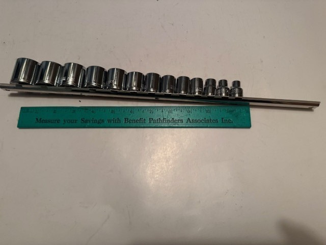 CHROME VANADIUM 13PC SAE 3/8" DRIVE - 6 POINT STANDARD SOCKET SET + RAIL