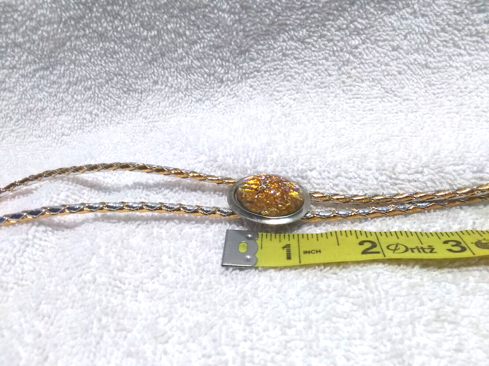 Small Compressed Gold Stone Silver Frame Bolo Tie Gold Shiver Ties Great Shape