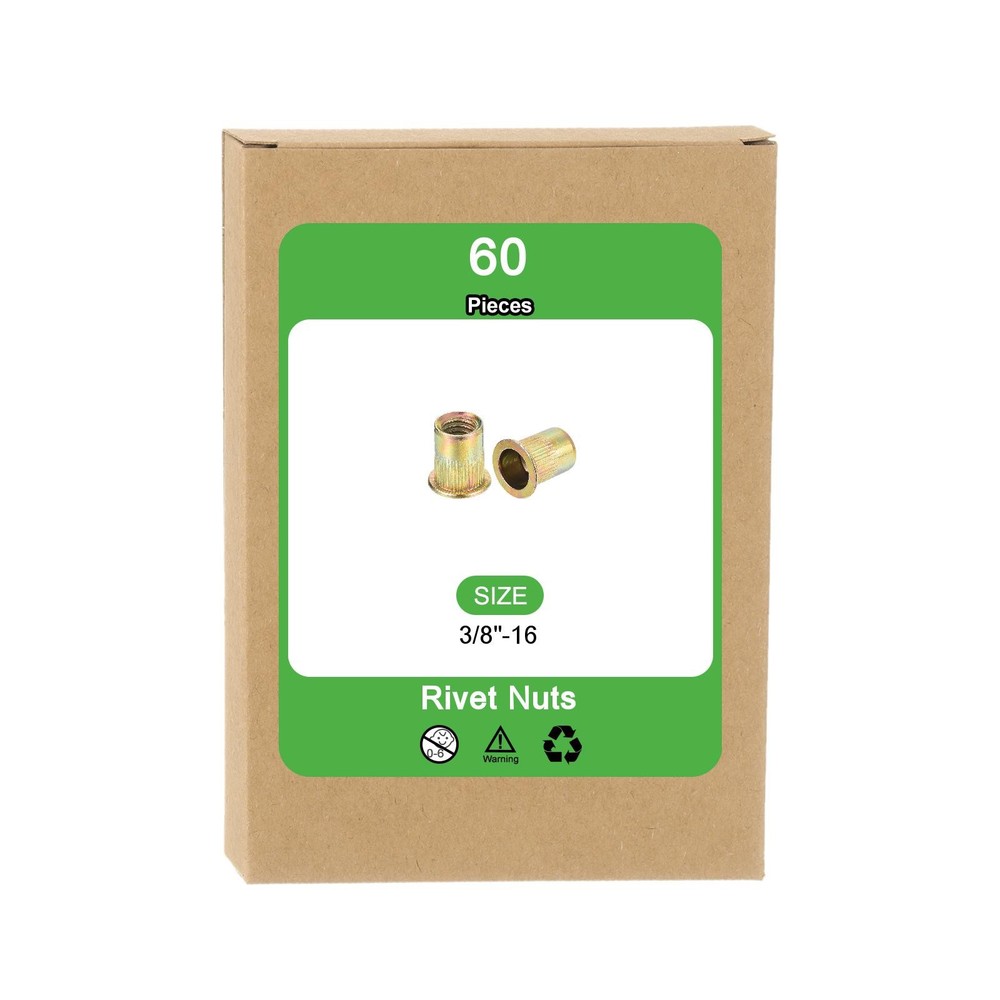 60Pcs Rivet Nuts Flat Head, 3/8 Carbon Steel Thread