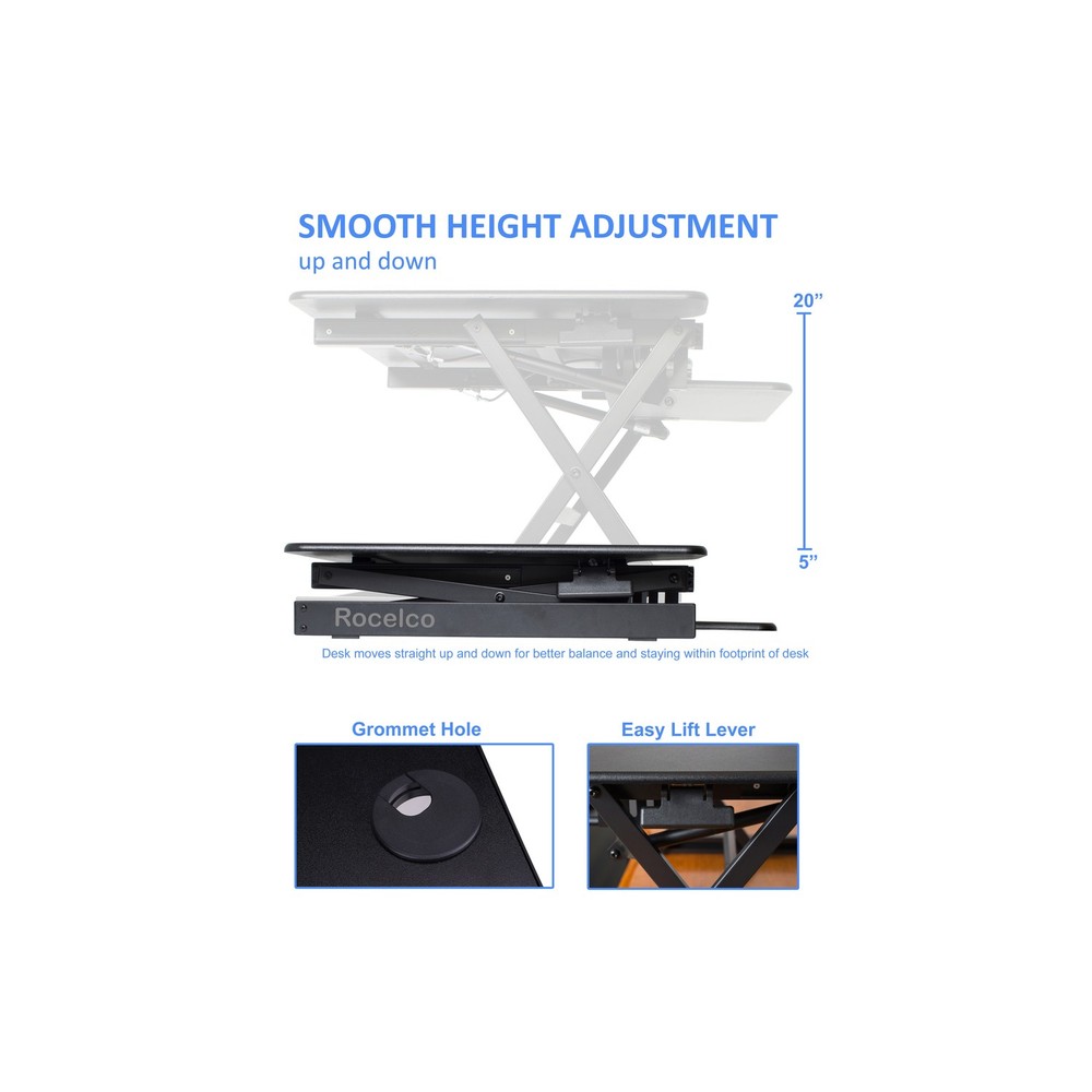 Rocelco 40" Large Height Adjustable Standing Desk Converter - Quick Sit Stand Up