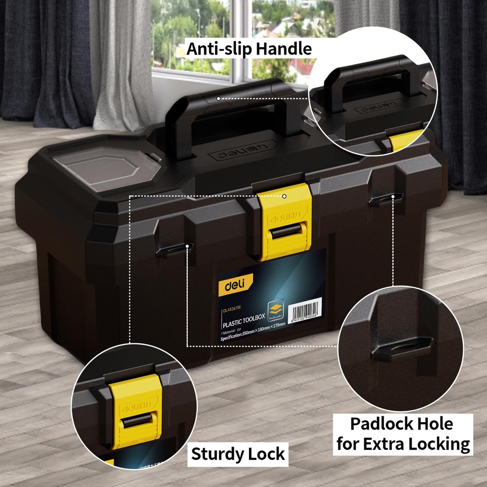 Small Tool , 15in Plastic Toolbox with Handle,Portable Tool with Removable Tr...