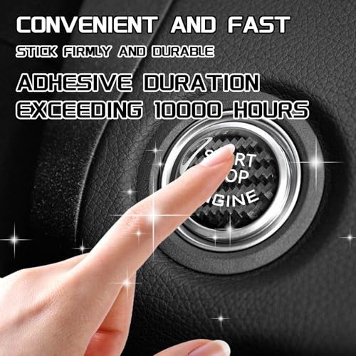 Car Push Start Button Cover Carbon Fiber Engine Push Start Stop Button Black