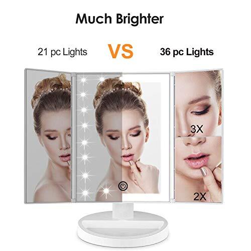 Makeup Vanity Mirror with 36 Dimmable Lights, Dual Power LED Lighted White