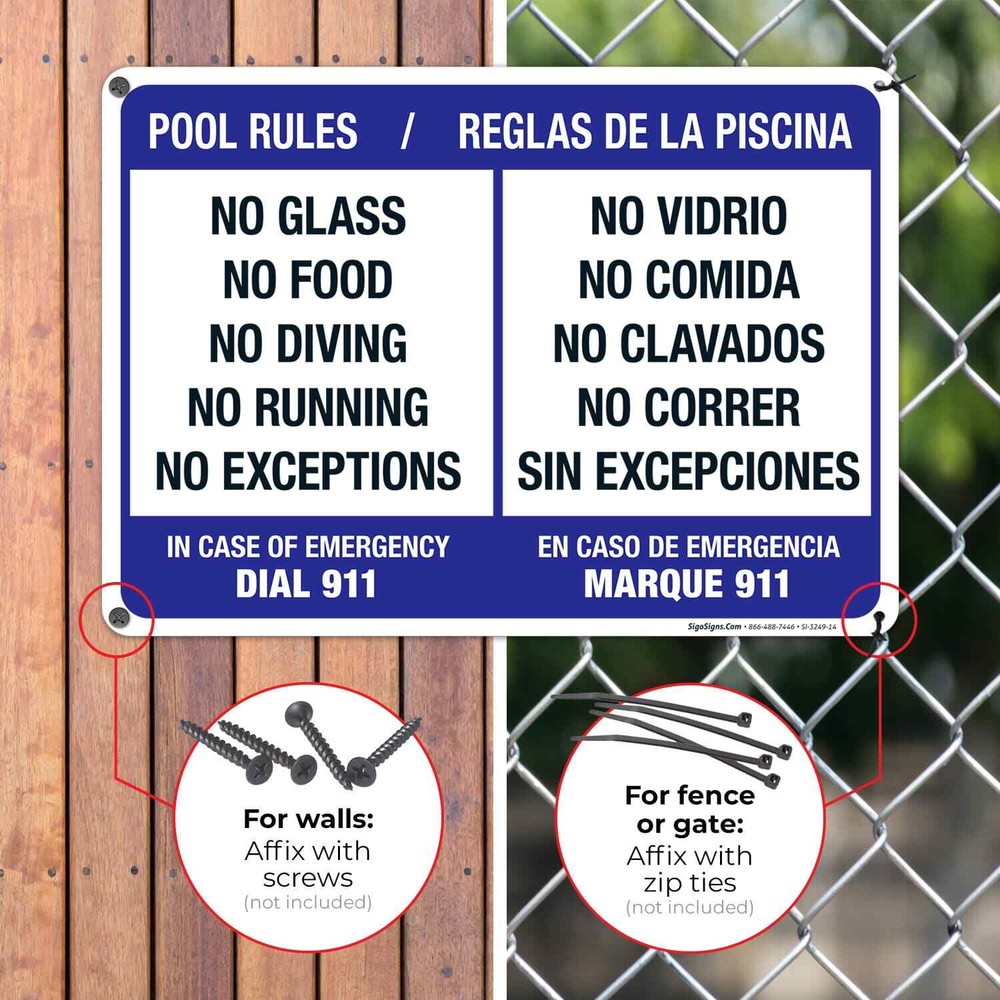 Bilingual Pool Rules English Spanish Sign,