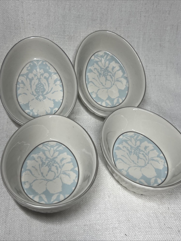 4! New Williams Sonoma Damask Easter Ramekins Baking Oven Safe Set Dish Priority