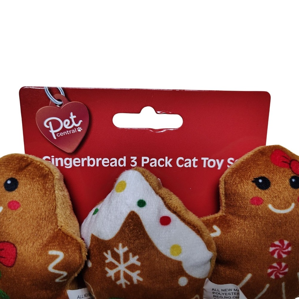 Pet Central Gingerbread 3 Pack Plush Interactive Crinkle Cat Toy Set