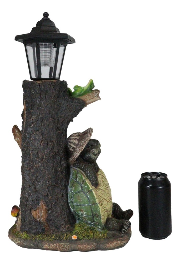 Summer Turtle Tortoise & Frog Hiker Statue With Solar Powered Lantern LED Light